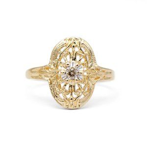 Vintage 14k Yellow Gold Diamond Filigree Ring